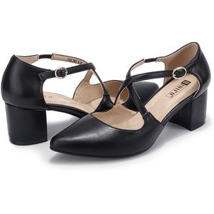 Women's Dress Chunky Heel Cross Strap Shoes